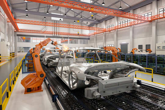 Automation robot assembly line in car factory