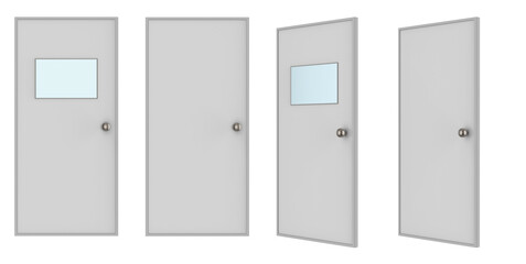 set of doors with glass panel isolated on white