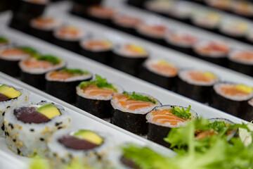 sushis, pescaderia del Mercat de l Olivar, Palma, Mallorca, Balearic Islands, Spain