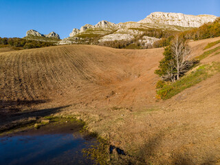 Mountains in Autumn from a Drone View