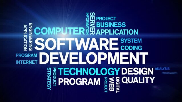 4k Software Development Animated Tag Word Cloud;Text Design Animation typography seamless loop.
