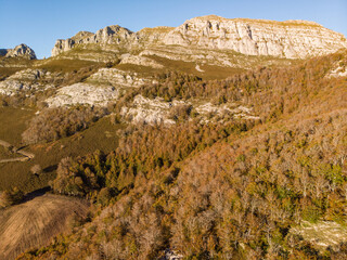 Mountains in Autumn from a Drone View