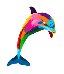 Abstract dolphin from multicolored paints. Colored drawing. Vector illustration of paints