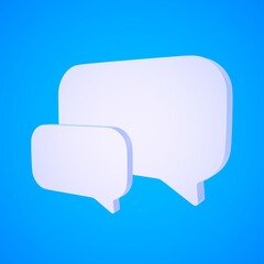 3D illustration of white text bubbles against blue background. Online communication concept
