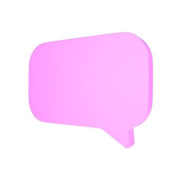 3D illustration of pink text bubble against white background. Online communication concept