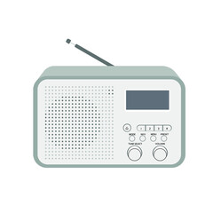 Fototapeta na wymiar Vector illustration of a retro-inspired gray radio on a white background. World Radio Amateur Day.