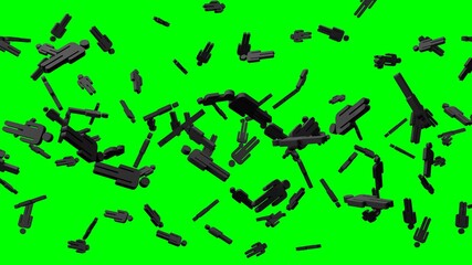 Black human shaped objects on green chroma key background.
3D illustration for background.