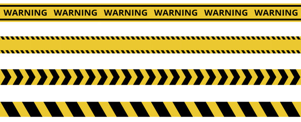 Construction border. Warning caution sign. Black and yellow line. Seamless barrier. Included brushes