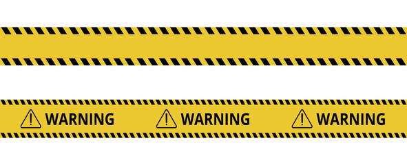 Construction border. Warning caution sign. Black and yellow line. Seamless barrier. Included brushes