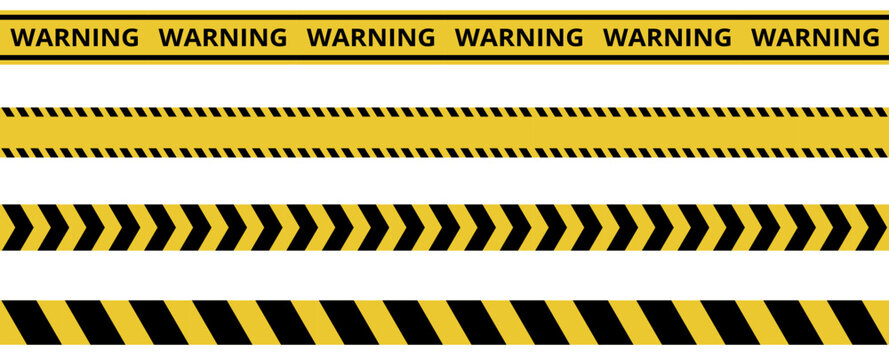 Construction border. Warning caution sign. Black and yellow line. Seamless barrier. Included brushes