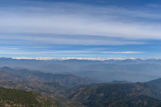 Himachal himalayan range explore. From Indrasan peak on left to pin valley peaks on right. Picture taken from Naina devi temple rewalsar on clear weather day
