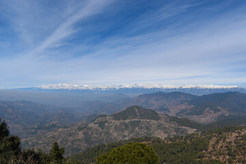 Dhauladhar range of mountains from dharamshala on left to near rohtang pass on right. Picture taken from Naina devi temple rewalsar