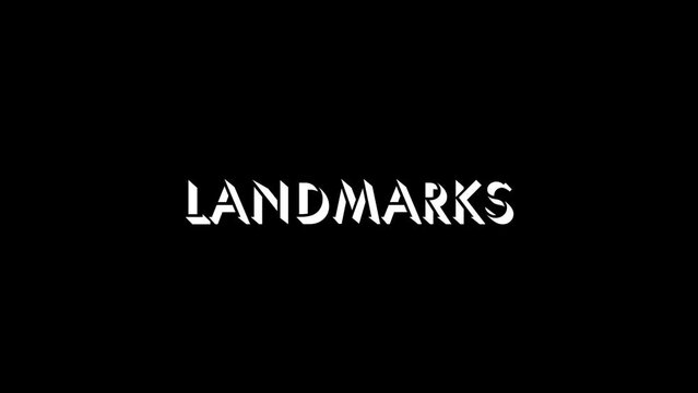 White picture of landmarks on a black background. meadows parks. Distortion liquid style transition icon for your project. 4K video animation for motion graphics and compositing.