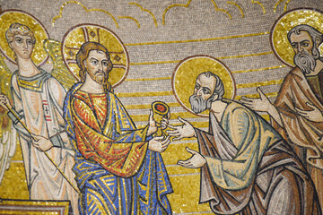 Obraz na płótnie Canvas Jesus Christ Communion of the Apostles. Mosaic icon