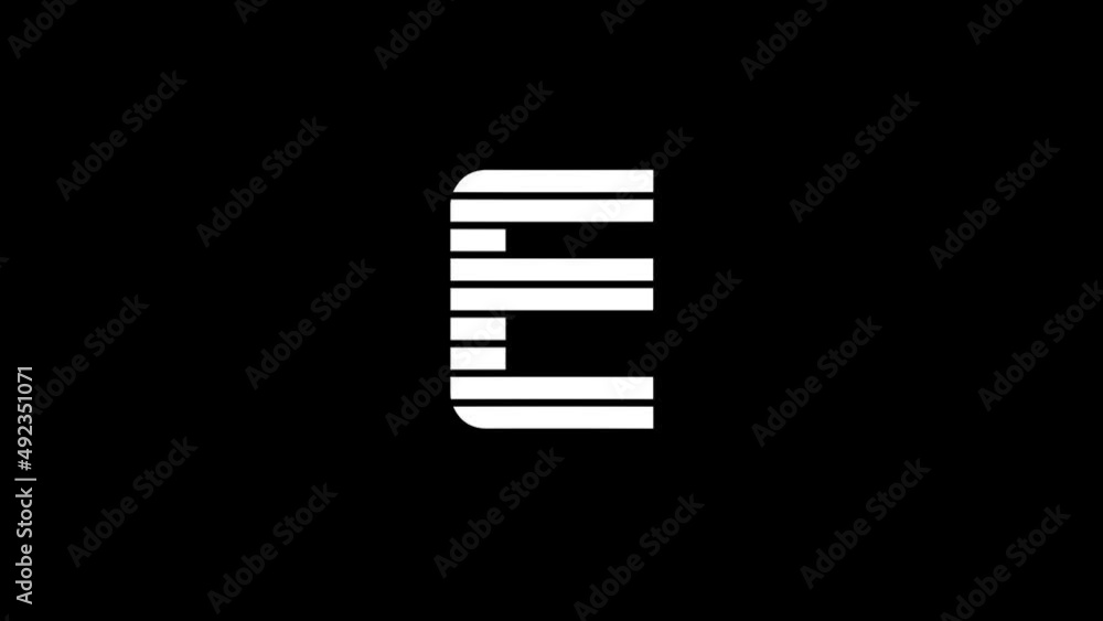 Poster white picture of e on a black background. alphabet. distortion liquid style transition icon for your