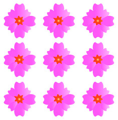 pink flower head illustration pattern. Vector art wallpaper. Bright pink flowers in symmetrical rows.  