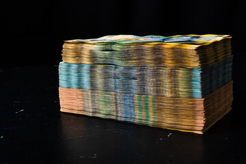 Stack of LEI Romanian money. RON Leu Money European Currency