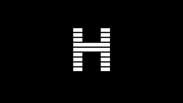 White picture of H on a black background. alphabet. Distortion liquid style transition icon for your project. 4K video animation for motion graphics and compositing.