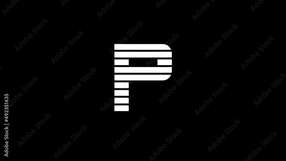 Poster white picture of p on a black background. alphabet. distortion liquid style transition icon for your