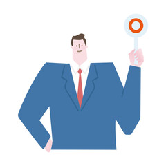 A man holding a placard with a circle on it.