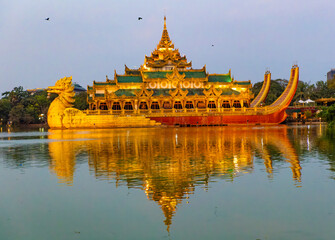 Karaweik palace at sunset, Yangon, Myanmar