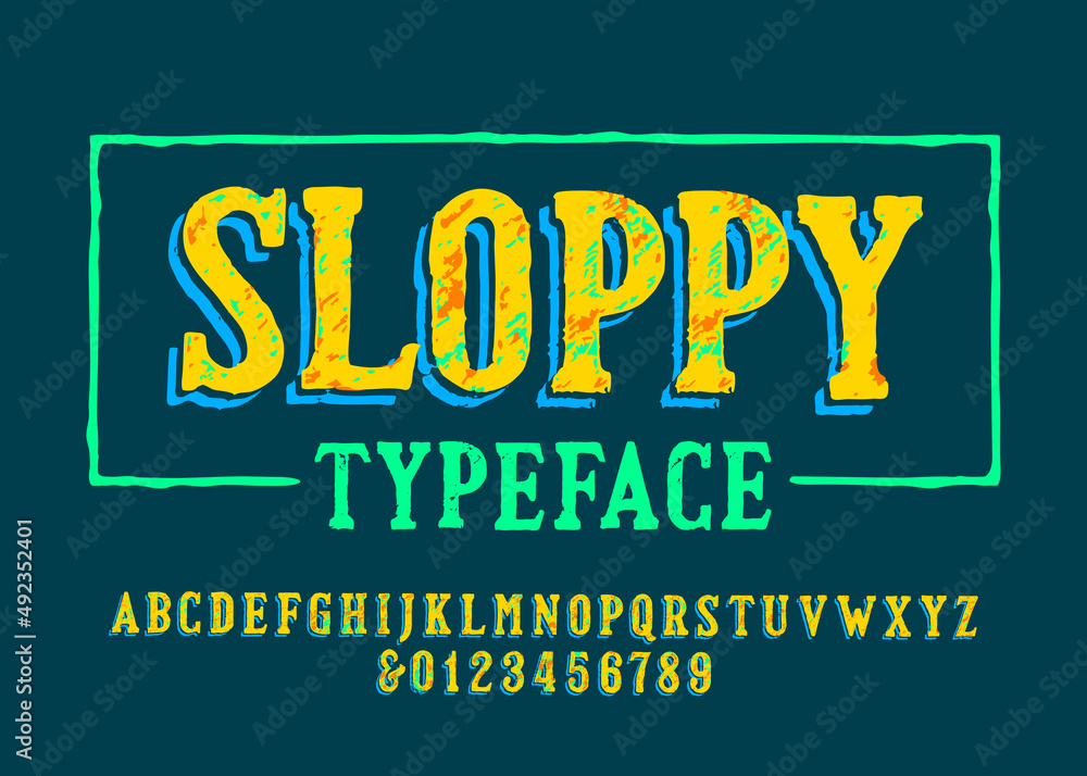 Fototapete sloppy alphabet font. bright colors hand drawn messy letters and numbers. stock vector typescript fo