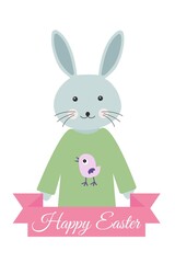 Happy easter card. Illustration with a cute bunny.