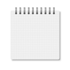 White realistic a6 notebook opened with soft shadows.