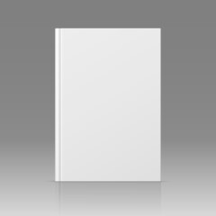Vector realistic standing 3d book mockup with white blank cover isolated.