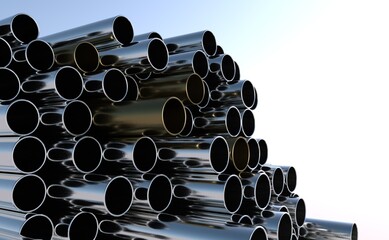 High quality Galvanized steel pipe or Aluminum and chrome stainless pipes in stack waiting for...