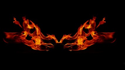 Flame Flame Texture For Strange Shape Fire Background Flame meat that is burned from the stove or from cooking. danger feeling abstract black background Suitable for banners or advertisements. © sainan