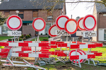 Set of signs prohibiting the circulation of vehicles or prohibited the entry of all vehicles, round...