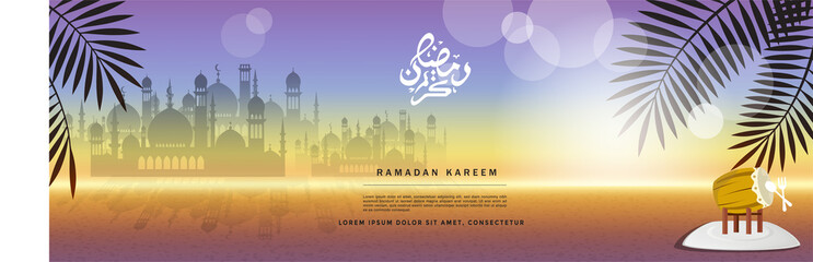 Welcome ramadan sunset background. Greeting card, banner, poster and sticker concept,geometry