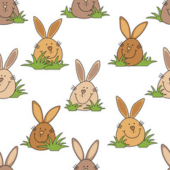 Ostern Hasen im Gras, nahtloses Muster, Cartoons, Vektor, Hand Zeichnung