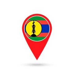 Map pointer with contry New Caledonia. New Caledonia flag. Vector illustration.