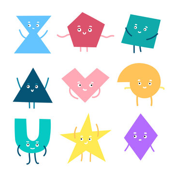 Set of funny geometric shapes characters