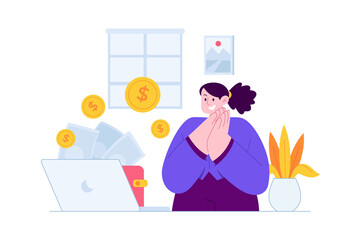 Salary Payment concept vector Illustration idea for landing page template, Payroll money, financial wage calculation, job checkout analysis, tax, budget planning process.  Hand drawn Flat Style