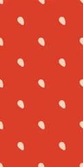 Fototapete Rot Erdbeere vertikale Textur. Nahtloses süßes Beerenmuster mit weißen Samen. Vektorkinderbucheinbandillustration. Roter Tapetendruck