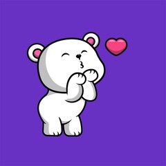 Obraz na płótnie Canvas Cute Polar Bear Blow Heart Cartoon Vector Icon Illustration. Animal Valentine Icon Concept Isolated Premium Vector. Flat Cartoon Style