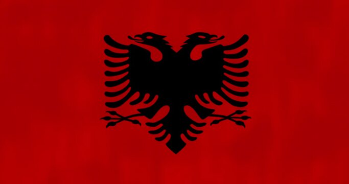Albania flag waving in the wind, glitched with highly detailed fabric texture. Hacking, technology. 4k, Animated Realistic.
