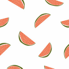 Seamless watermelons pattern. Vector background.
Watermelon slices. Illustration for wallpaper, wrapping paper, textile, background.