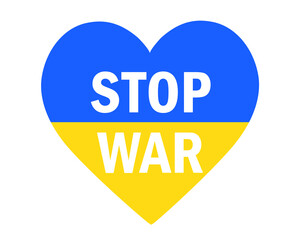 Stop War In Ukraine Flag Heart Emblem Abstract Symbol Vector Illustration White