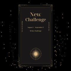 template for posts or banner challenge. with a decorative magic element, on a black background with stars.