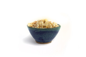 Freeze Dried Sweet Corn Kernels or Maize in Blue Pottery Bowl