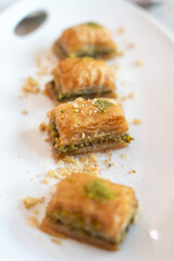 Turkish baklava on a white plate