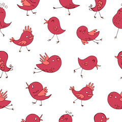 Cartoon birds seamless pattern. Cute stylized characters. Vector stock illustration. Background. Children's illustration. Print for fabric or wallpaper.
