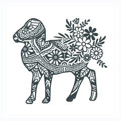 Animal Mandala with Flower. Vintage decorative elements. Oriental pattern, vector illustration.