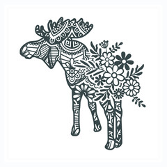 Animal Mandala with Flower. Vintage decorative elements. Oriental pattern, vector illustration.