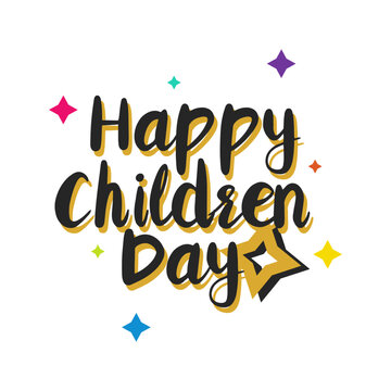happy children's day yellow black flat label