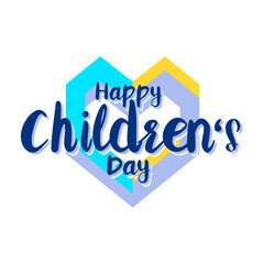 happy children's day dark blue yellow flat label